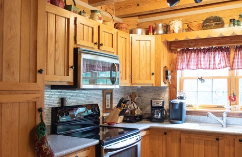 Luray Casa | Log Lodge con vistas al lago con vistas a la montaña