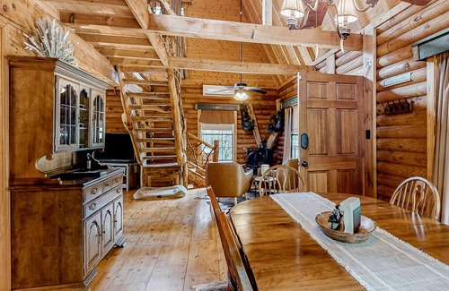 Tiger Cabina | Rustic retreat with mountain views, hot tub, grill, fireplace, central AC, & W/D