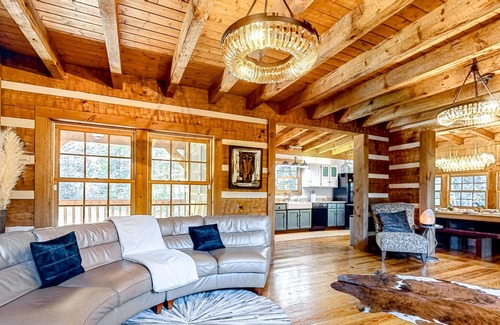 Seymour Cabina | Rustic secluded cabin with fireplace, deck, firepit, grill, mtn views - dogs OK