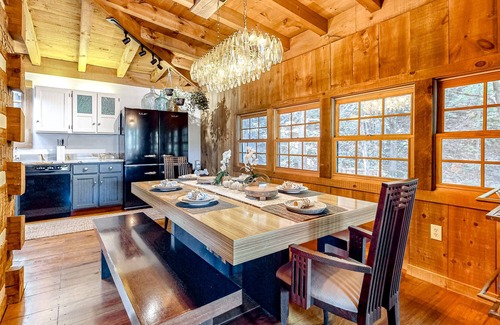 Seymour Cabina | Rustic secluded cabin with fireplace, deck, firepit, grill, mtn views - dogs OK