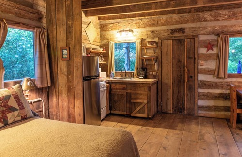 Brenham Cabina | Secluded Log Cabin with Hot Tub at Scenic Hill Retreat