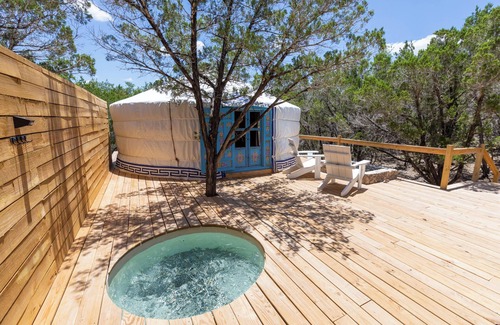 Dripping Springs Cabina | Secluded, Romantic Yurt w/Hot Tub at The Yurtopian - "Lizzie"