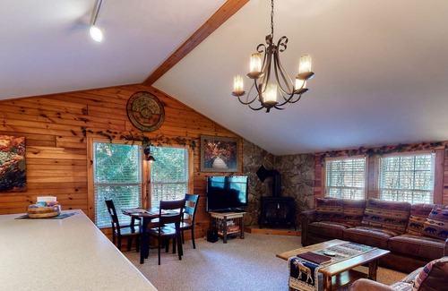 Fryeburg Casa | Serene home with fireplace, deck, firepit, central AC, & washer/dryer