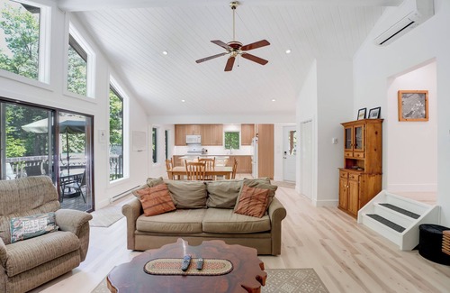 Haliburton Cabaña | Serenity Now! Beautiful Drag Lake. Beach, dock, hot tub and fire pit. Flat lot.