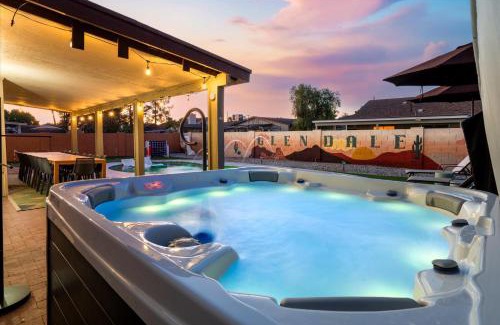 Copperwood Casa | Slide into Fun Pool Games Fire Pit Sport Court