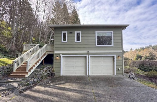 Port Angeles East Casa | Spacious ocean-view home with forest stream, hot tub, & private community beach!