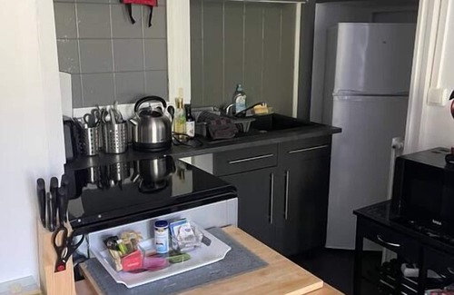 Excideuil Apartamento | Studio king size bed, kitchen, living/dining room.