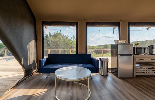 Marble Falls Cabina | Stunning Mountain View Patio Tent Yurt Glamping Loving Heart Retreats Glamorous