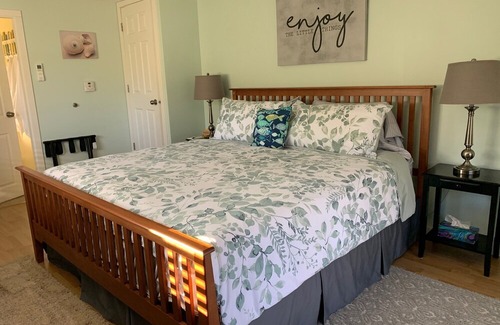 Courtenay Apartamento | Sunny suite near the ocean! Private entrance, gas fireplace, king size bed.