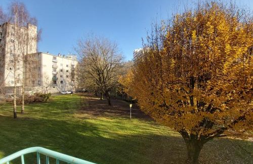 Bourg-l'Eveque Apartamento | Terrasse, vue sur jardin arboré et place de parking