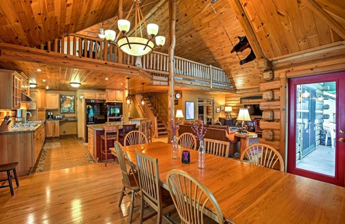Branch Casa | Tranquil Lakefront Log Home with Fireplace, Private Dock and Hot Tub!