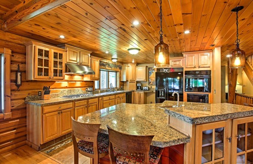 Branch Casa | Tranquil Lakefront Log Home with Fireplace, Private Dock and Hot Tub!