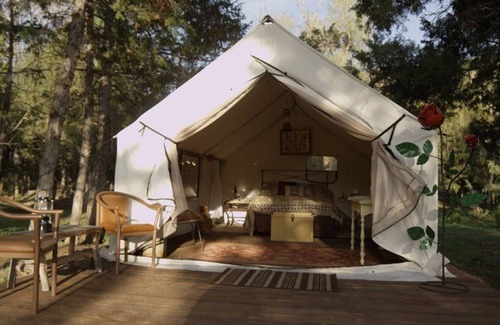 Helena Cabina | Glampingtent 3 tiene una cama doble y una cama doble! Cuna también es ideal para una familia.