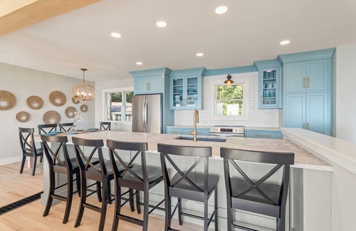 Benton Harbor Casa | Updated Lake House w/Private Beach, Sunset Views, Hot Tub, Fire Pit & Theater