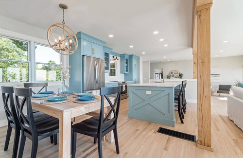 Benton Harbor Casa | Updated Lake House w/Private Beach, Sunset Views, Hot Tub, Fire Pit & Theater