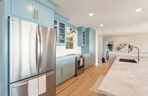 Benton Harbor Casa | Updated Lake House w/Private Beach, Sunset Views, Hot Tub, Fire Pit & Theater