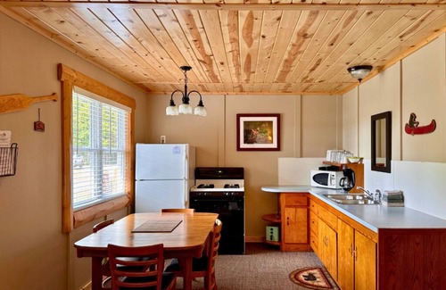Trout Lake Cabina | Updated Rustic Cabin #5 at Twin Cedars on Frenchman Lake in Trout Lake, MI