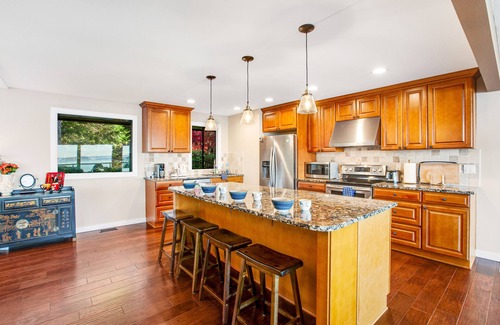Camano Island Casa | Updated sound front home with water & mtn views, fireplace, firepit, balcony