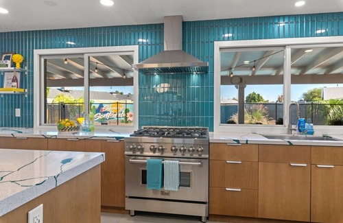 Village Grove Casa | Vibrant Updated MidCentury Home in OldTown-Htd Pool, Firepit, EV+ Garage, Office
