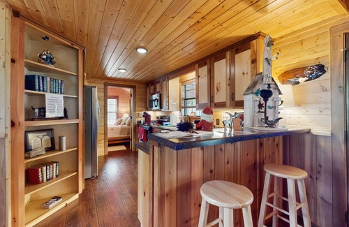 Ledbetter Cabina | Water-view rustic cabin with large front porch, W/D, streaming, kitchen, & AC