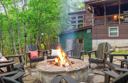 Bushkill Casa | Waterfall Views! Hot Tub, Game Room, Dog Friendly