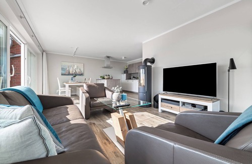 Olpenitz Apartamento | Vacaciones con Hafenkino- lujo en situación de agua directa, gran terraza, sin barreras