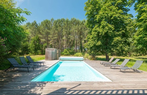 Saint-Julien-en-Born Casa | Casa de vacaciones privada con WIFI, piscina privada, terraza, mascotas permitida, aparcamiento