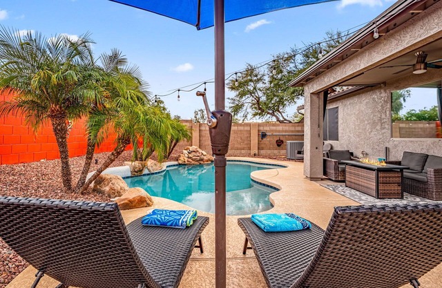 Beautifully furnished Mesa home w/ private backyard & heated pool. Come & relax!