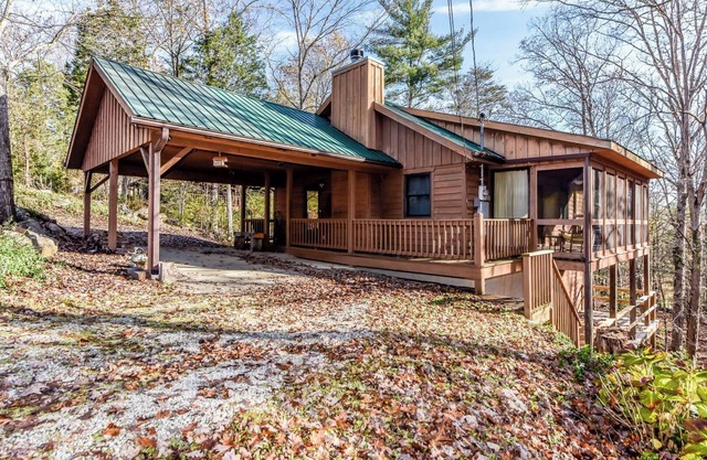 Cozy Mountain Cabin! Features wood burning fireplace and semi-secluded .