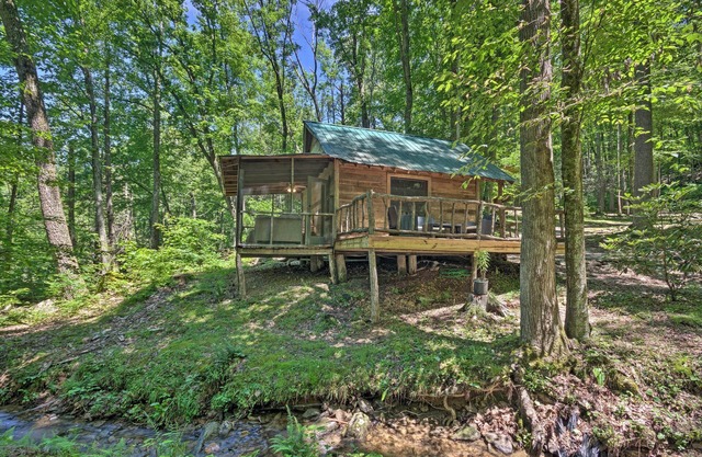 ¡NUEVO! ¡Cabina 'Creekside' con terraza en el bosque de Pisgah!