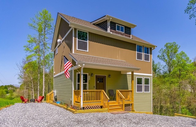 Dog-friendly home with scenic views, furnished deck, firepit, & washer/dryer