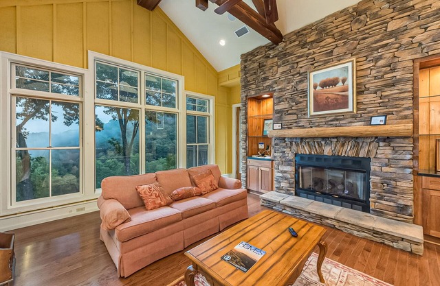 Dog-friendly mountain retreat with fireplace & stunning deck views - near trails