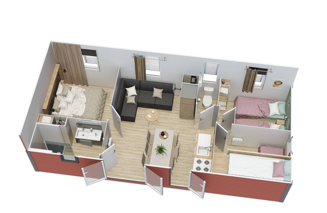 Bungalow-Confortable-Habitación con desagüe-Vista al Jardín-Accueil Vélo