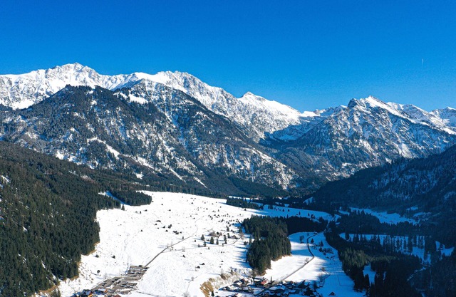 Genießen Sie den Blick auf die Alpen im Bergdorf Hinterstein