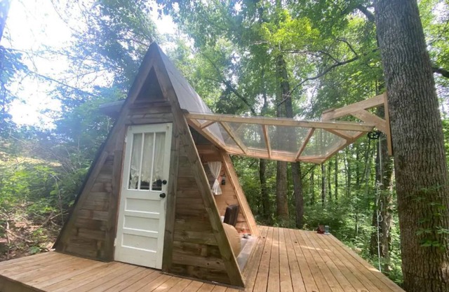 Glamp in Mini A-Frame on 116 Acre Farm