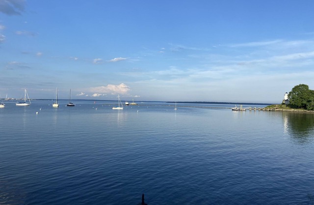 Harbor front, stairs to beach; beautiful outdoor spaces, grill ,kayaks, fire pit