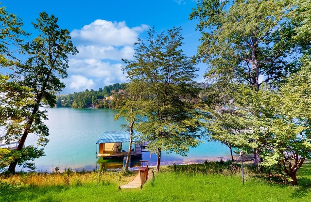Lake front home with games, fire pit, gas grill and dock