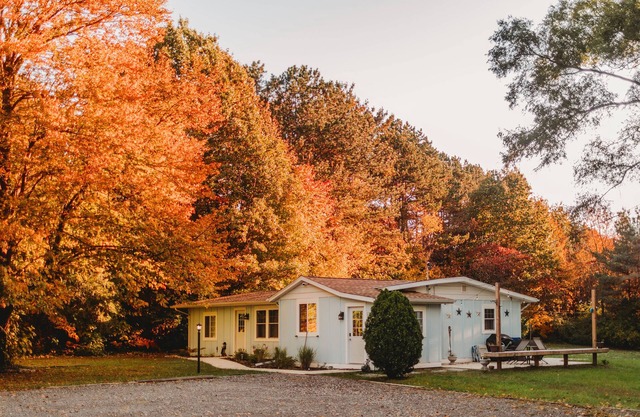 Little Blue Cottage - wooded getaway, near beaches and towns