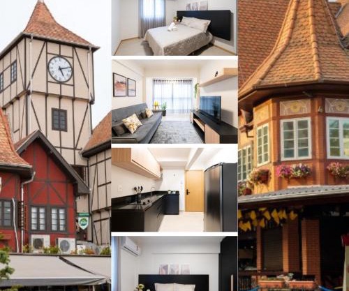 Localização Central! A 450 metros da Vila Germânica Loft com Piscina, Ar-Condicionado, Wi-Fi, Cozinha completa, Garagem Privativa, Espaço Zen, Academia, Sauna, e Mercadinho 24h