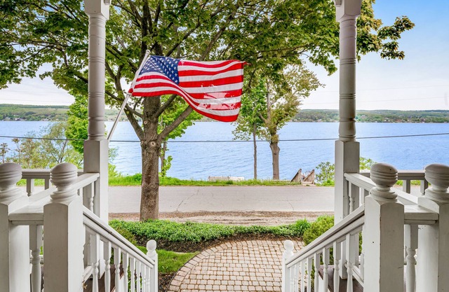 Majestic lakefront home with game room & fireplace - dog-friendly