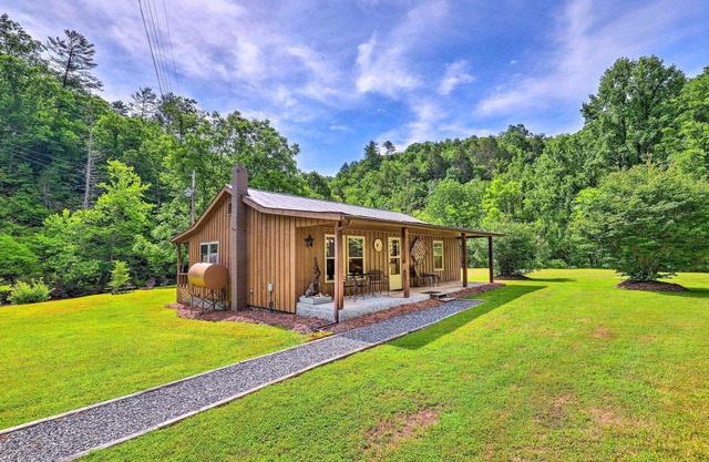 Porch & On-Site Creek: Marshall Cabin Retreat