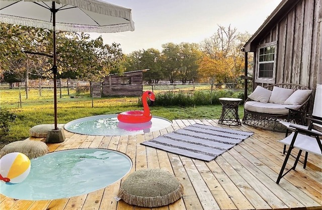 Texas Cabin with cowboy pool and fire pit. Located in Bryan TX.