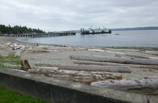 The front yard is a relaxing sandy beach in the Fauntleroy Cove
