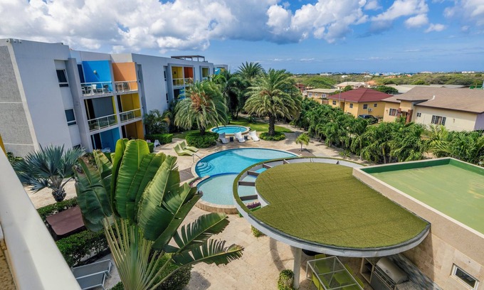 Boegoeroei Condominio | 2 bedrooms and 2 baths in a tropical setting. Amazing outdoor spaces and a very convenient location. Less than 2 miles from stunning Eagle Beach and the High-rise hotel district with shopping, casinos and restaurants.