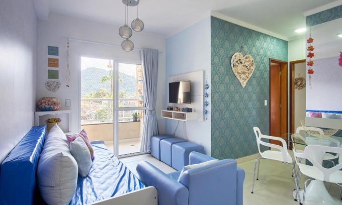 Estufa II Apartamento | 2 Quartos com ar, piscina, sacada Gourmet a 1 km da praia Grande