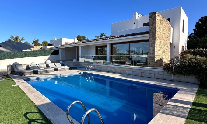 Bahía de San Antonio Villa | 4 bedroom villa, 3 bath with private pool, sea view and enclosed gardens.