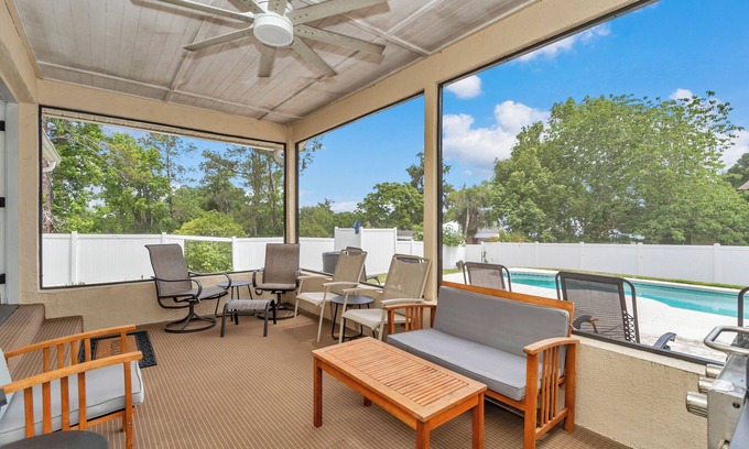 Ocala Casa | 4 BR/2 BA, HEATED Pool, Split Floor Plan, King Suite, W/D, Garage & Yard
