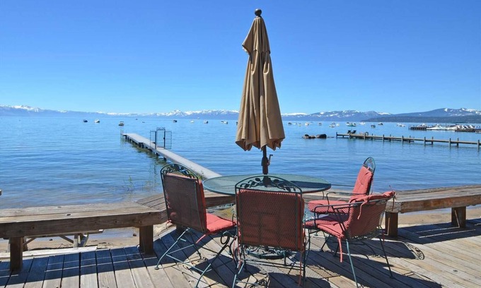 Tahoe Vista Cabina | Adorable Lakefront Cabin Complex, with Pier/Buoy, Sandy Beach, shared Deck & Dog Friendly