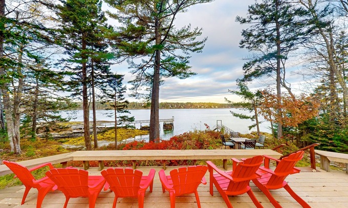 West Bath Casa | Amazing waterfront home with private deck, views, private dock, & fireplace