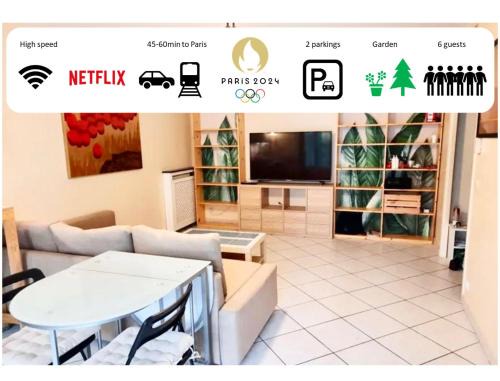 Les Aunettes Apartamento | Appartement calme avec jardin proche de Paris